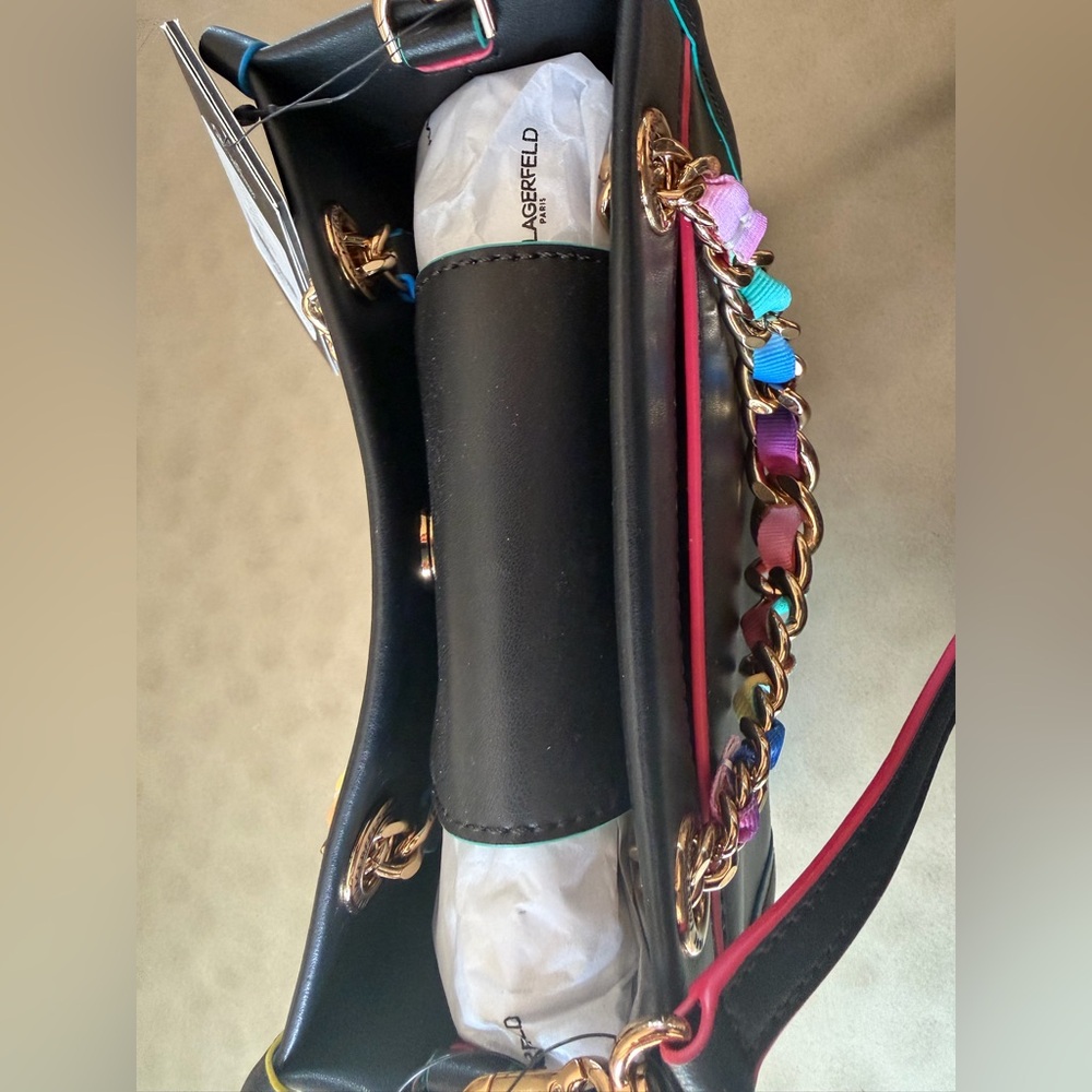 Karl Lagerfeld Paris Savoie Small Leather Black Crossbody with Multicolor Chain - Picture 13 of 13